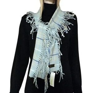 Capelli New York Blue & Beige Fringe Scarf Shawl Wrap Super Soft Made in Italy